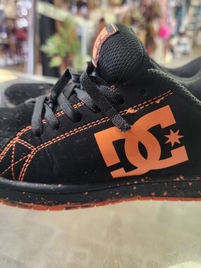 DC Kids Black and Orange Logo Skate Sneakers